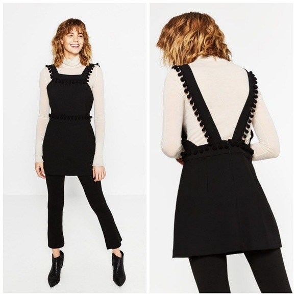 Zara Dresses & Skirts - ZARA Pom Pom Pinafore Dress BNWT